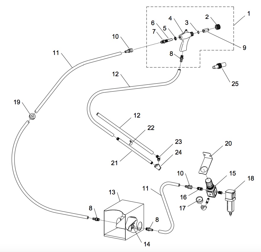 ZERO Shop-Mate Air and Gun Feed Assembly Diagram