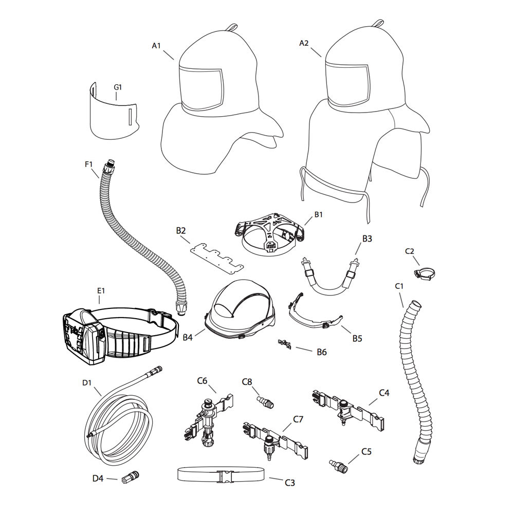 RPB T100 Series Respirator Diagram