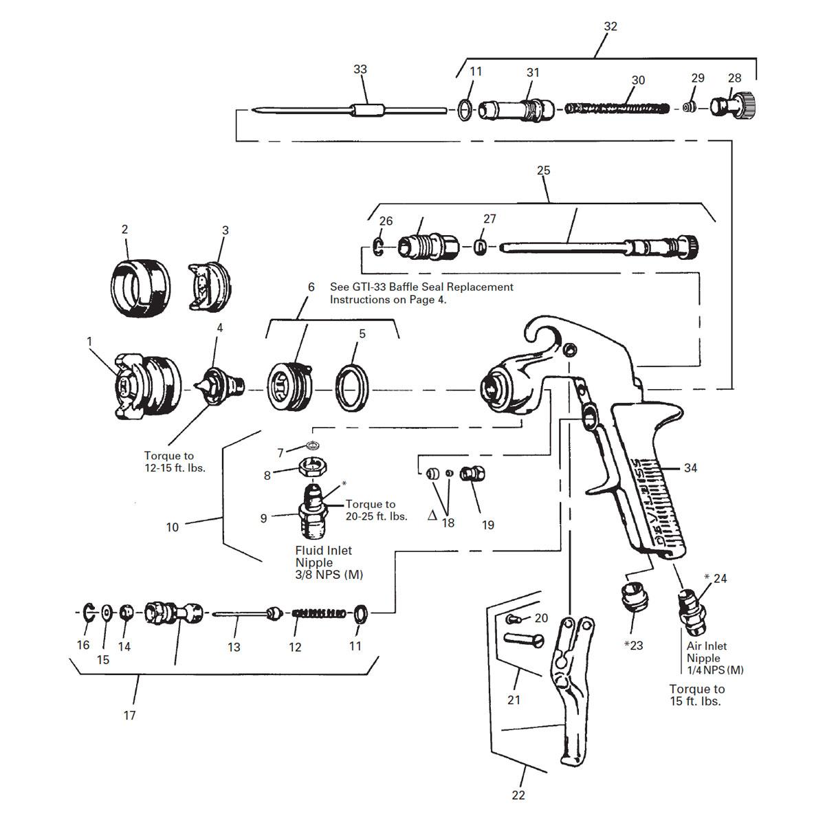 Devilbiss JGA-510 Spray Gun Diagram