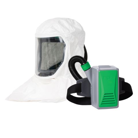 RPB T-Link Respirator, includes: 17-010 T-Link Hard Hat Assembly, 17-713 Tychem 4000 Hood, 04-831 Breathing Tube, 03-802 PX5 and Gas Door, 03-894 Multi Gas Cartridge