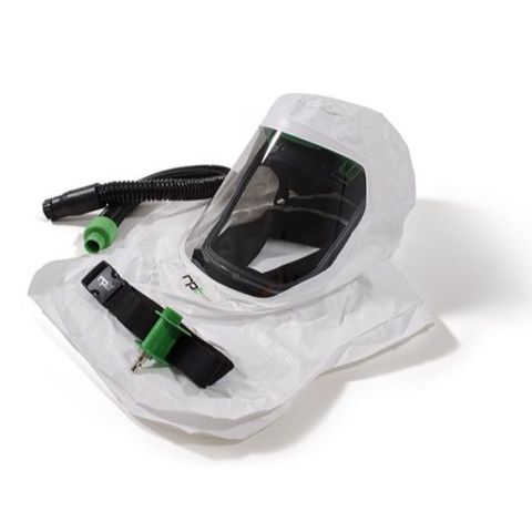 RPB T-Link Respirator, includes: 17-712 Tychem QC Hood, Hard Hat Assembly, 04-830 Breathing Tube, 03-101 Constant Flow Valve